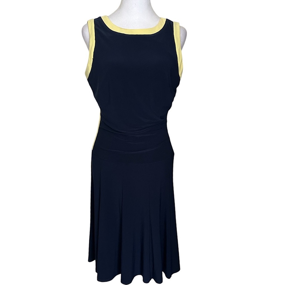 Lauren Ralph Lauren Women’s Dress Navy Blue Yellow Trim Midi Sleeveless Size 8